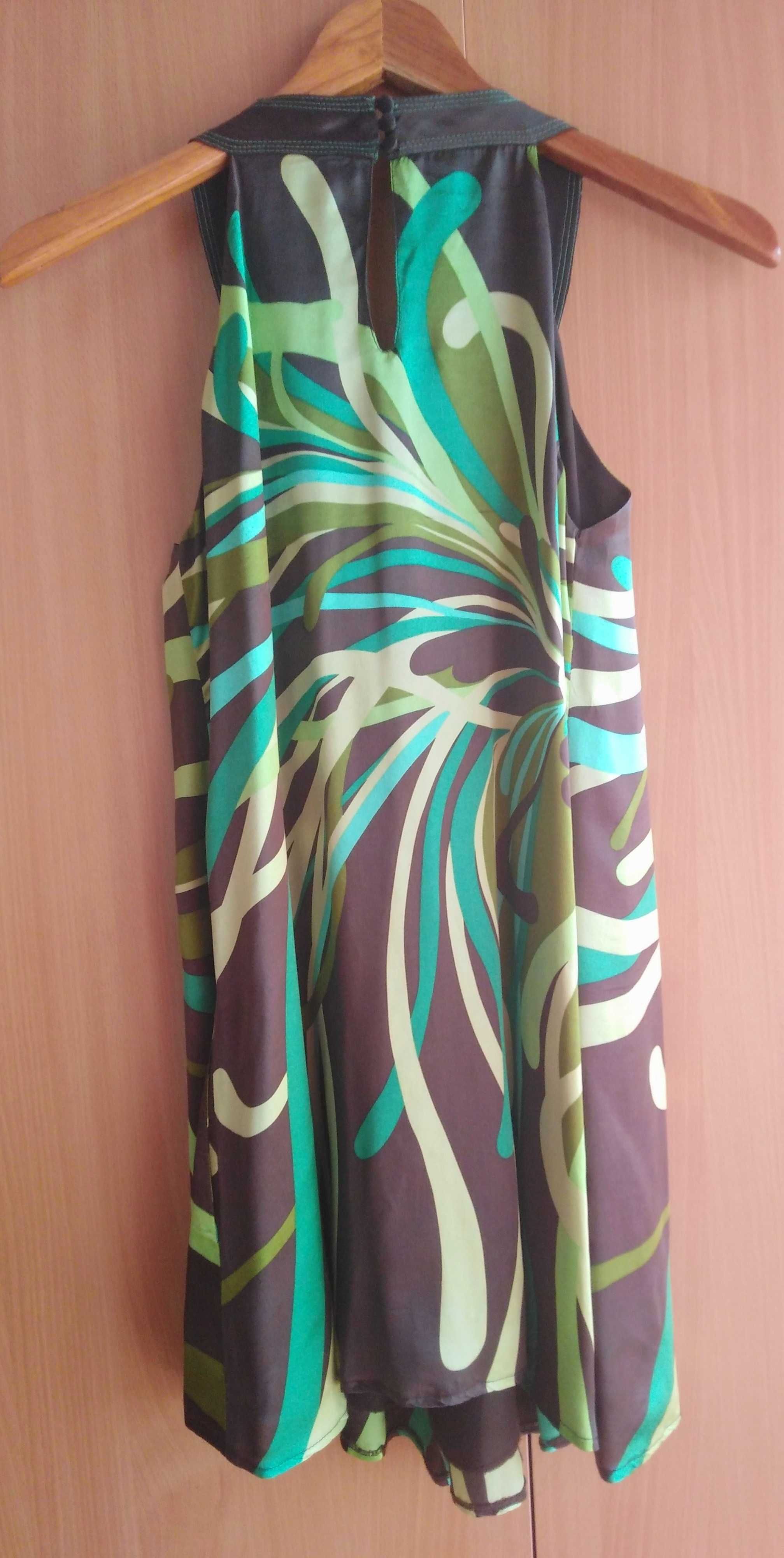 Vestido Zara tons de verde e caqui S