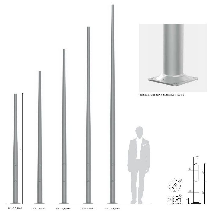 Lampa wys 5 m Słup Oświetleniowy aluminium 10 KOLORÓW