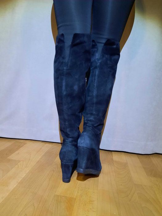 Жіночі чорні ботфорти чоботи сапоги 41 р Welfare натуральна шкіра замш