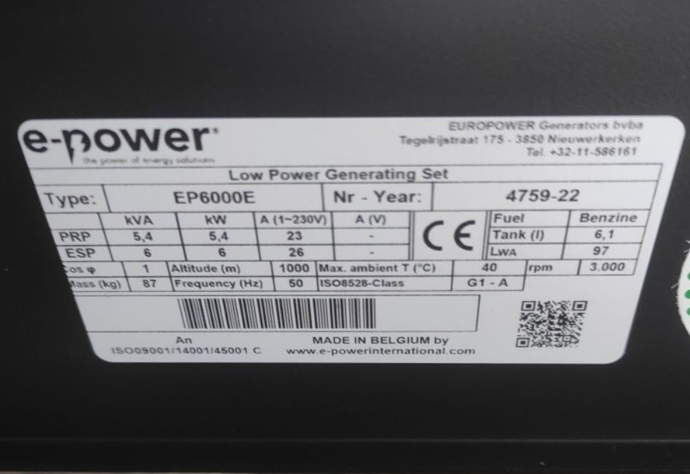 Бензиновий генератор E-Power EP 6000E