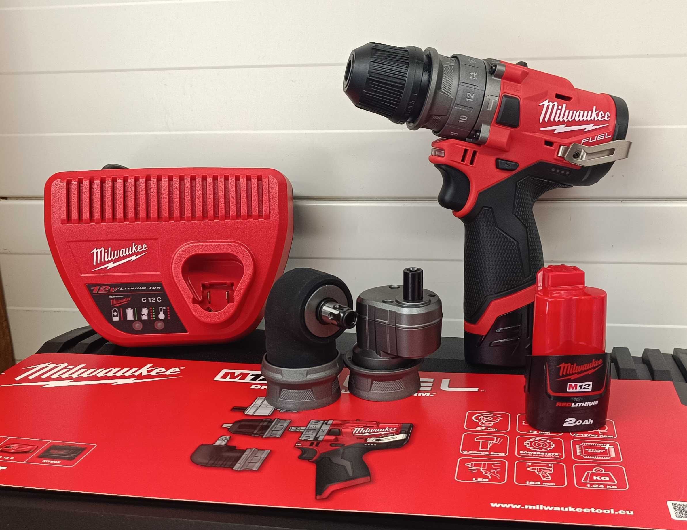 Milwaukee M12 FPDXKIT-202X Wiertarko wkrętarka Wymienne 3 głowice