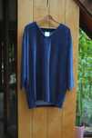 niebieska pluszowa bluza Casual vintage Długa oversize dekolt V
