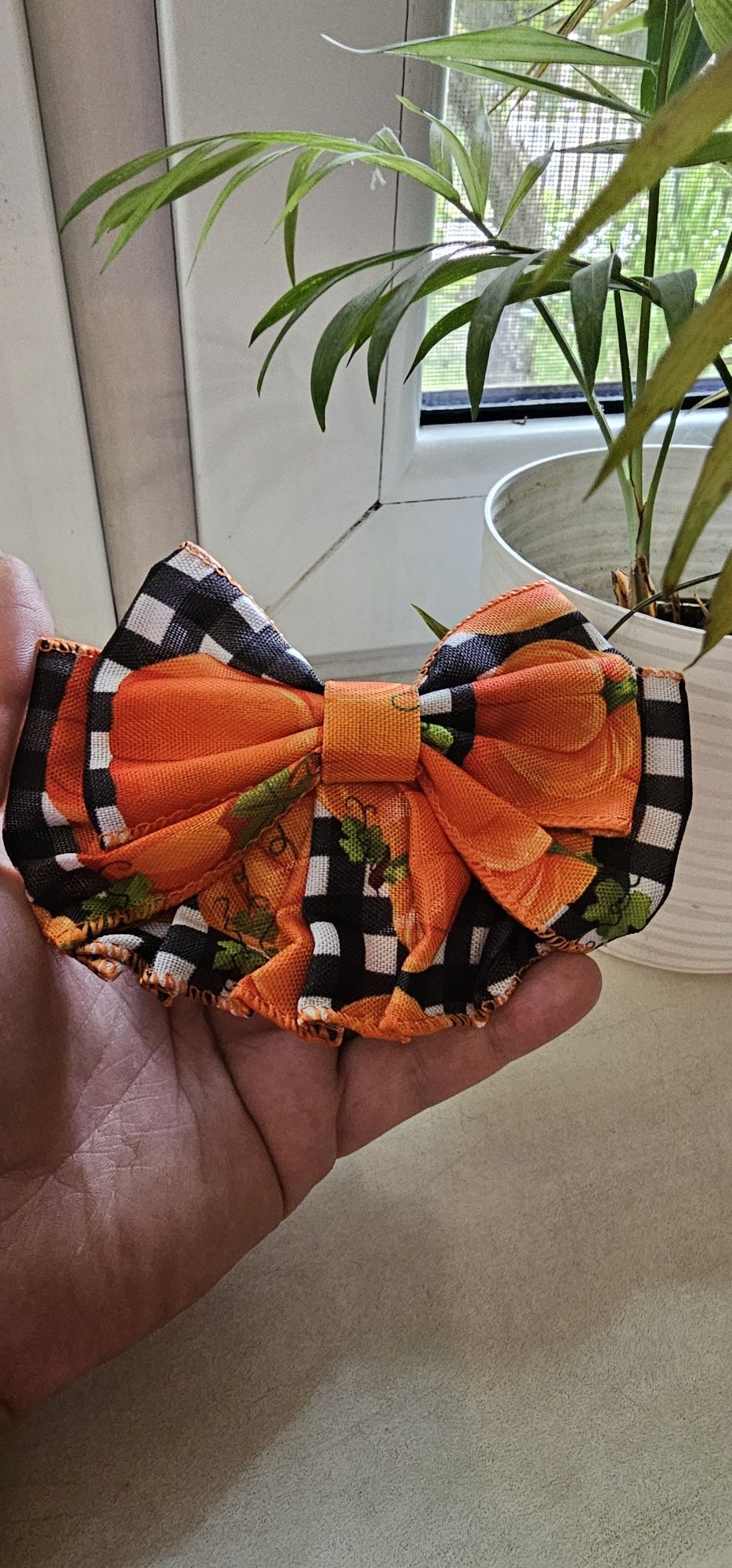 Spinka do włosów kokarda dynia handmade