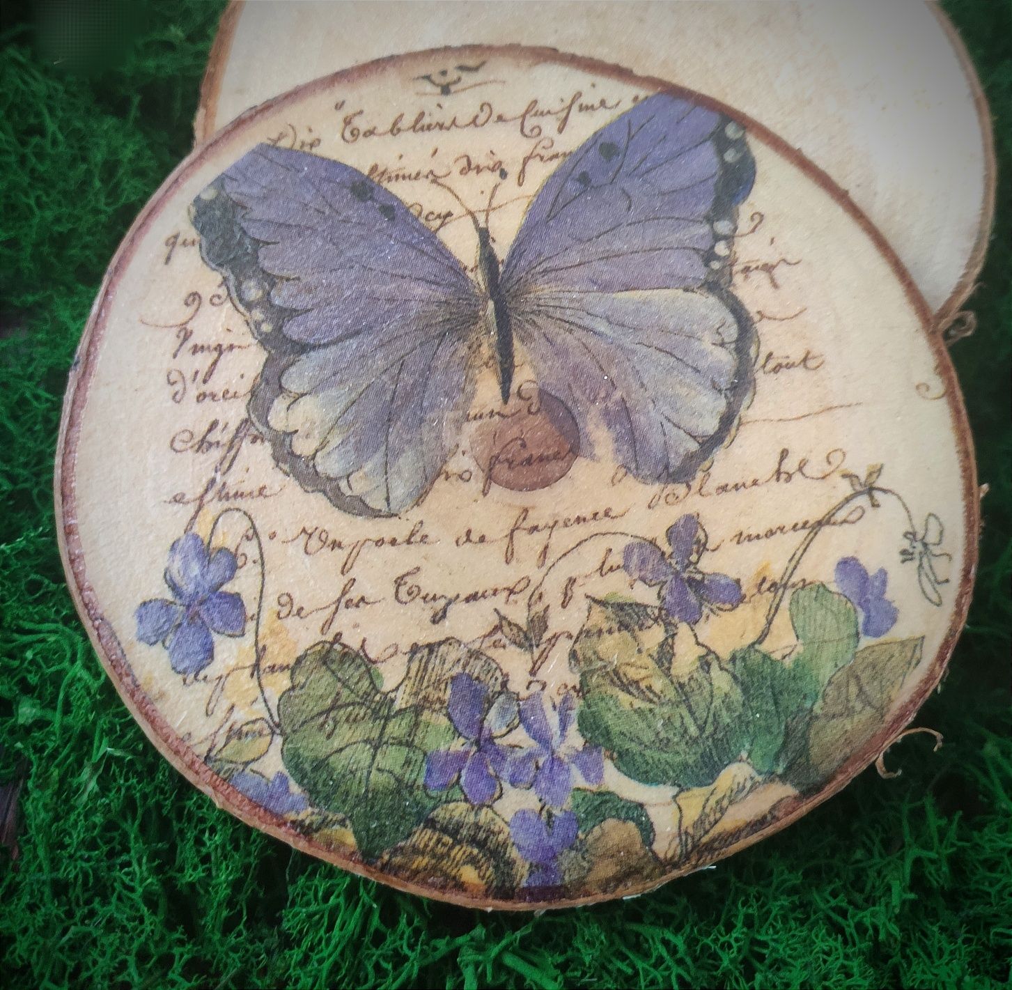 obraz decoupage - motyl w fiołkach