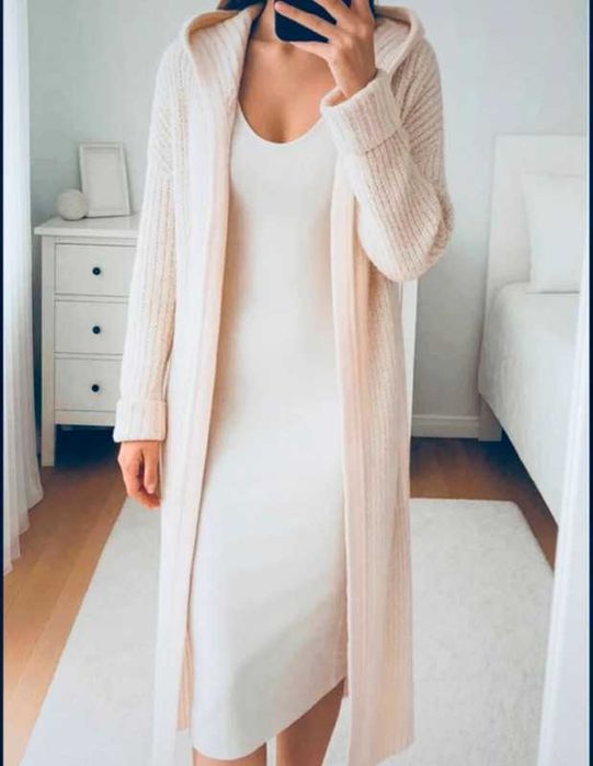 Przepiekny długi sweter kardigan z kapturem zara hit