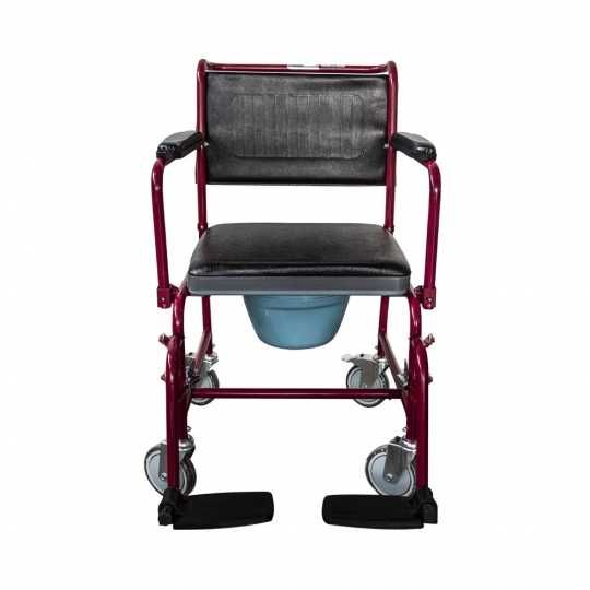 Cadeira sanitária Ancla com rodas, braços e pés removíveis, bordeaux