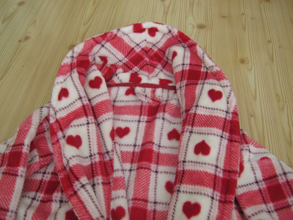 Szlafrok w kratkę i serduszka M&S kieszonki rozm 40