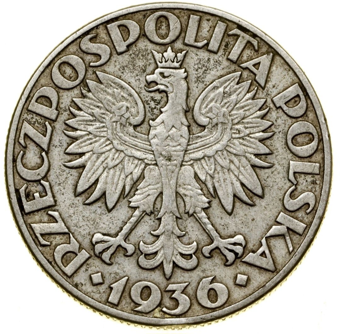 5 zł 1936 żaglowiec 15 lat portu w Gdyni srebra moneta II RP antyk
