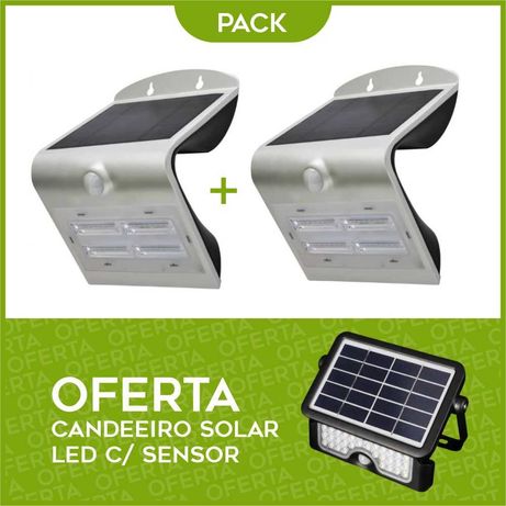 PACK 2 Apliques LED Solares + Candeeiro Solar Exterior
