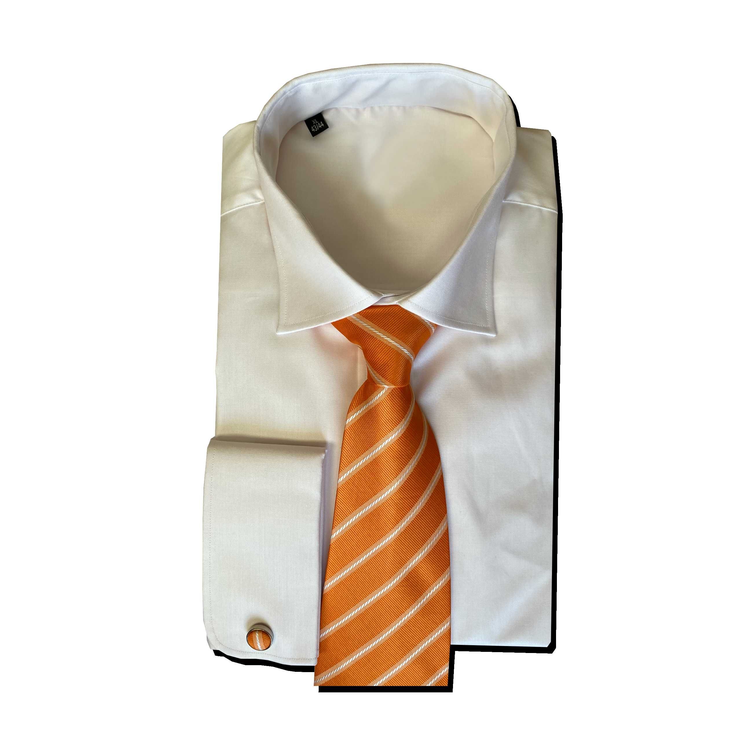 Jedwabny krawat ze spinkami i poszetką spinki poszetka zestaw