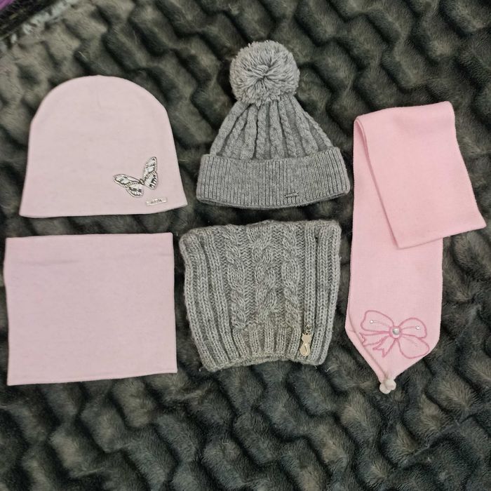 Шапки, шарф, рукавички, набор для девочки, 3-8 лет.