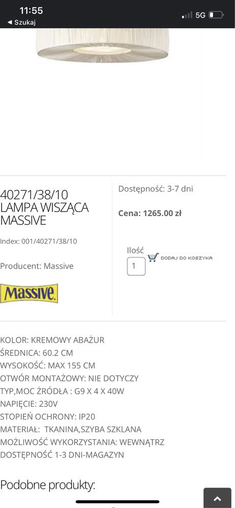 Lampa wisząca massive