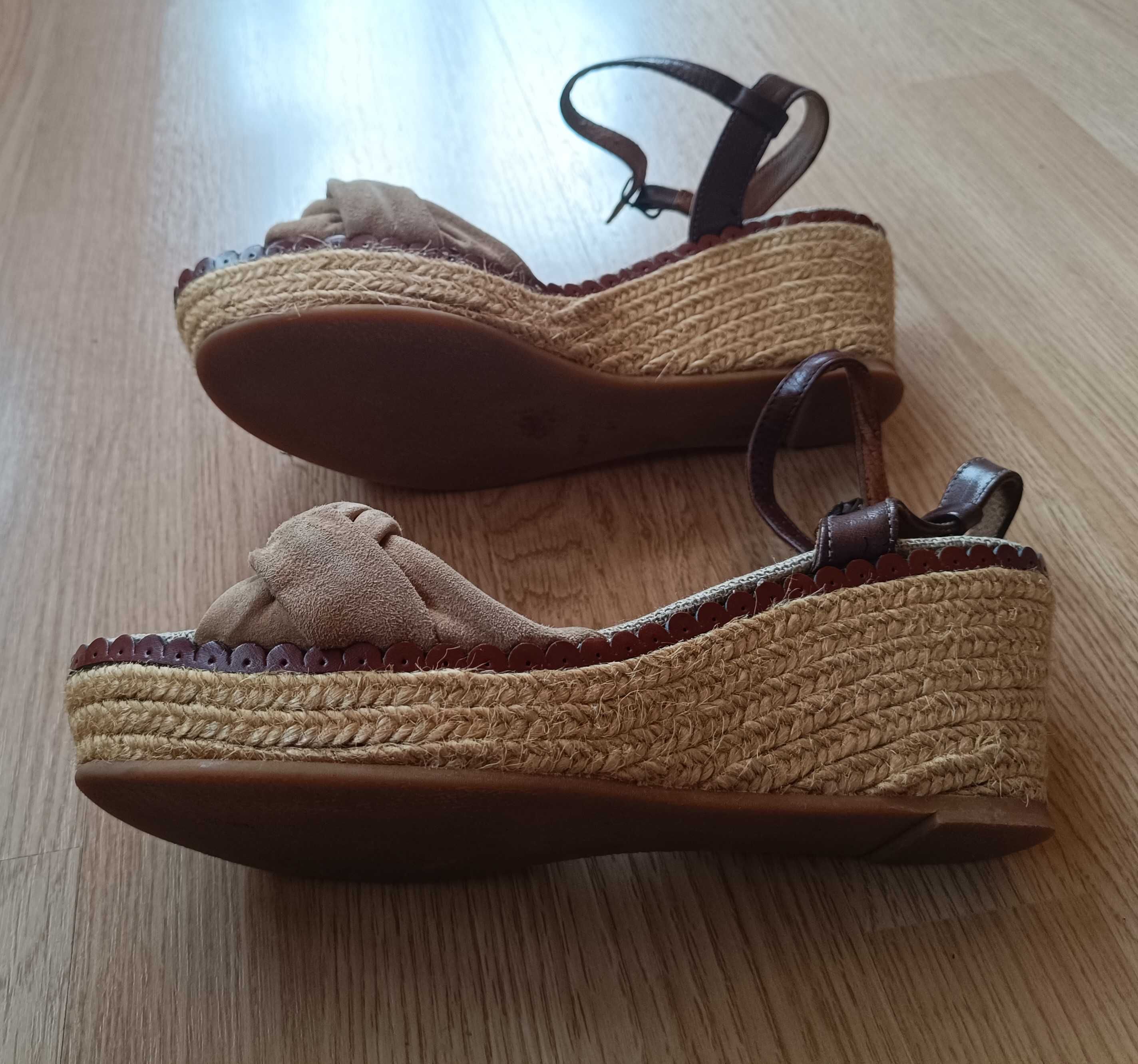 espadryle sandały beżowe koturn r. 41 tęgość H
