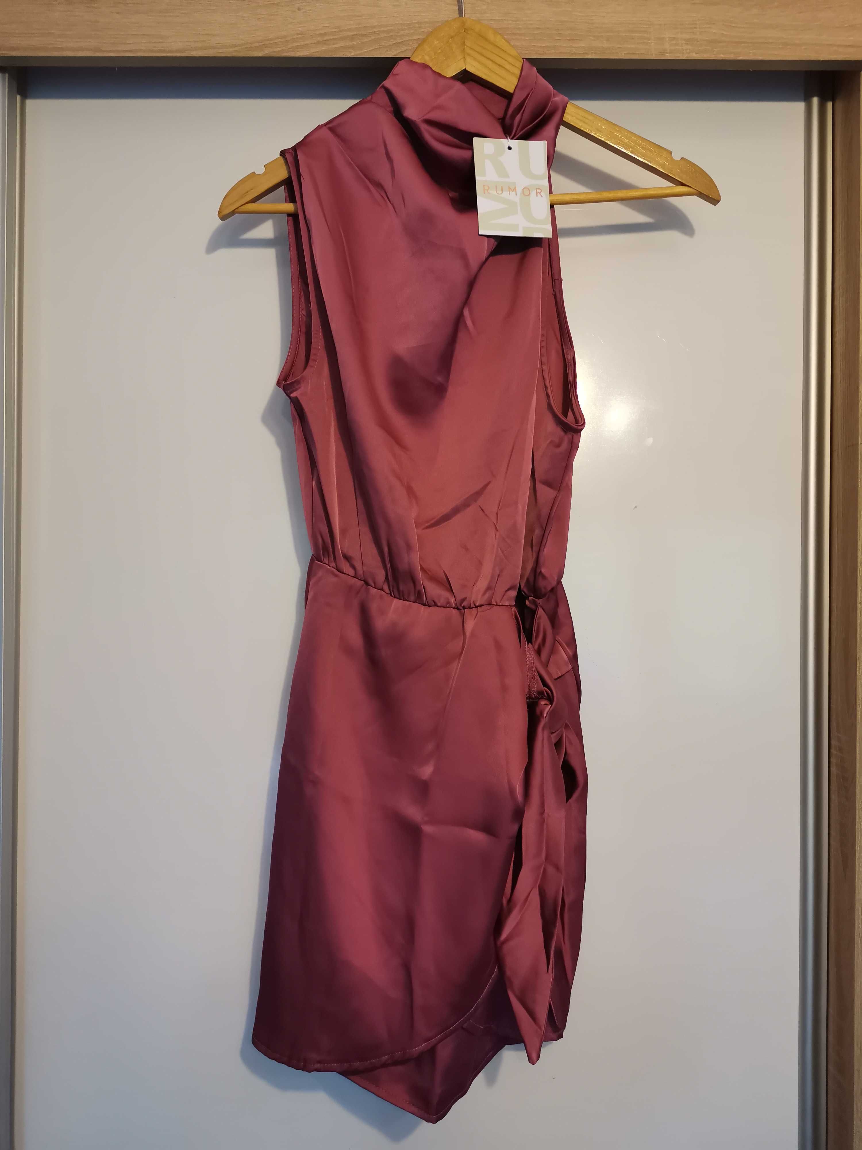 Mini sukienka różowa na wesele asymetryczna S
