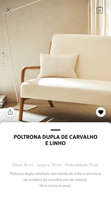 Poltrona Dupla de Carvalho
e Linho Zara Home NOVO