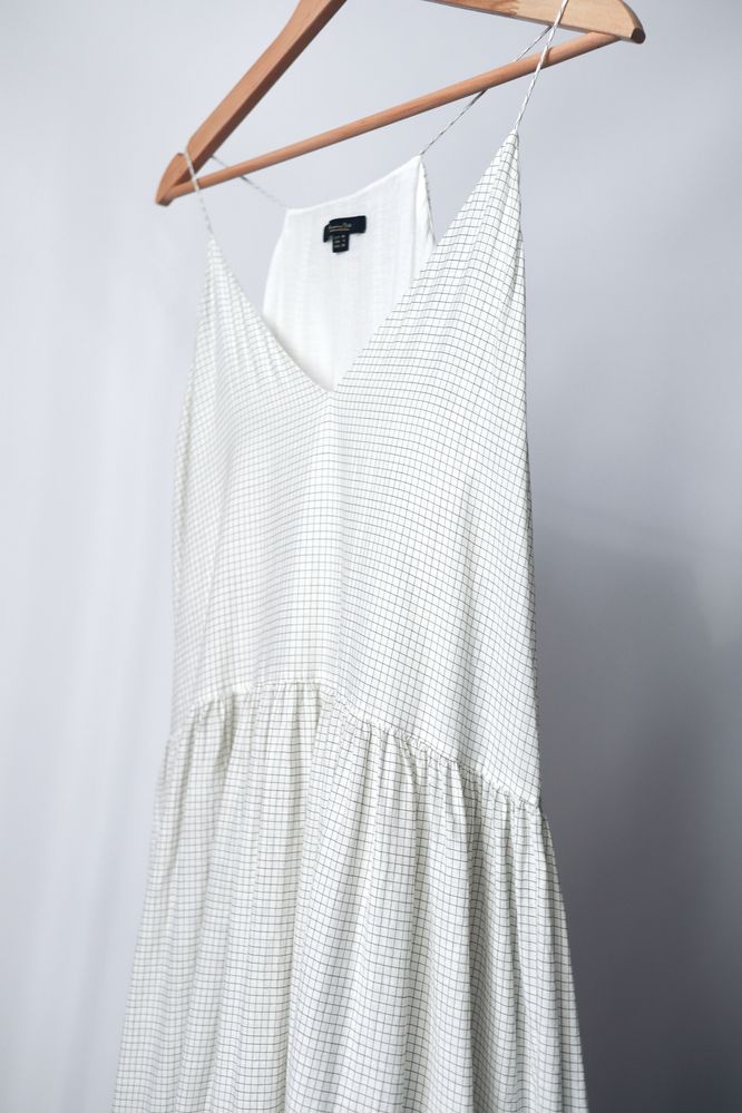 Massimo Dutti Śmietankowa sukienka w drobną kratkę bawelna jedwab