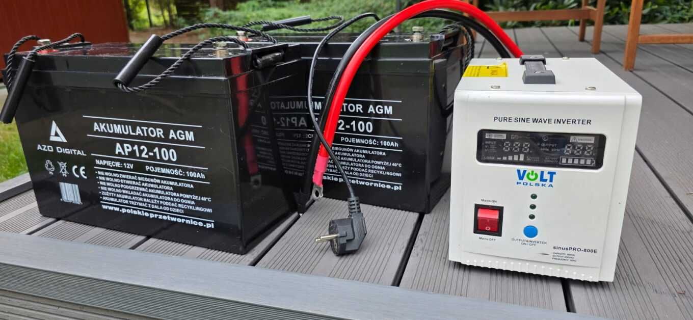 Zasilacz awaryjny sinusPRO 800 E 12V Piec CO, UPS, Aku 2 x AGM 100AH