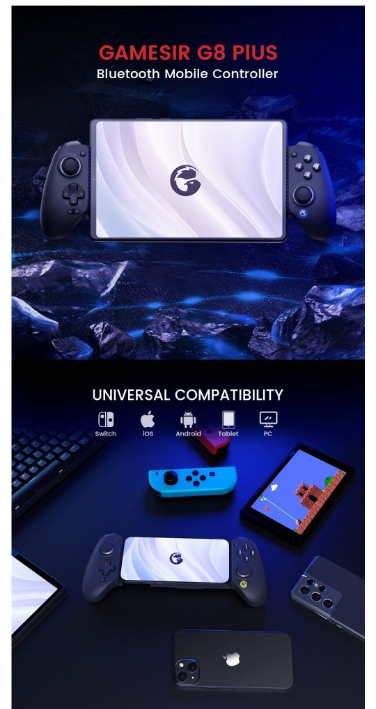 Controlador Gamepad Android IOS Bluetooth GameSir G8 Plus NOVO