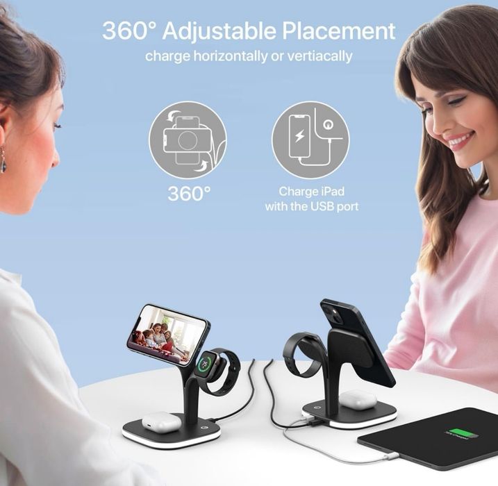 Bezprzewodowa Stacja Ładująca Iphone 15/14/13 Apple Watch Airpods Mags