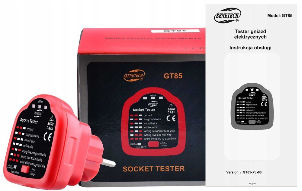 Tester Gniazd Sieciowych 230V Detektor Funkcja RCD