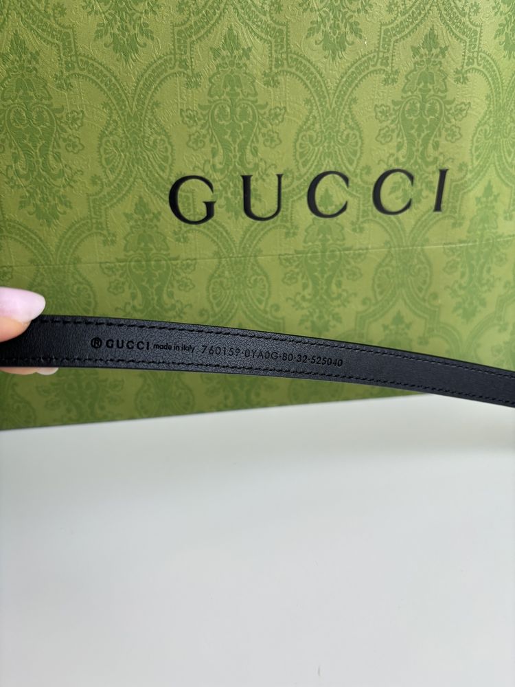 Gucci nowość cieniutki czarny pasek skóra naturalna złota klamra