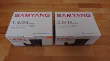 SAMYANG 16mm F2.0 i SAMYANG 24mm F1.4, mocowanie SAMSUNG NX jak NOWE
