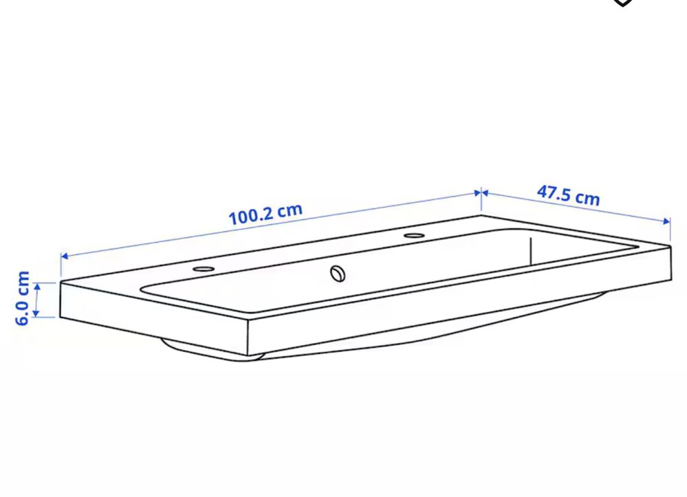 BACKSJÖN Lavatório IKEA c/sifão, branco, 100x48 cm novo