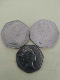 Moedas de 50 Pence 1969/1973/1997 Inglaterra