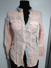 Bluzka z długim koszulka elegancka koszula kratka różowa r. 38 M