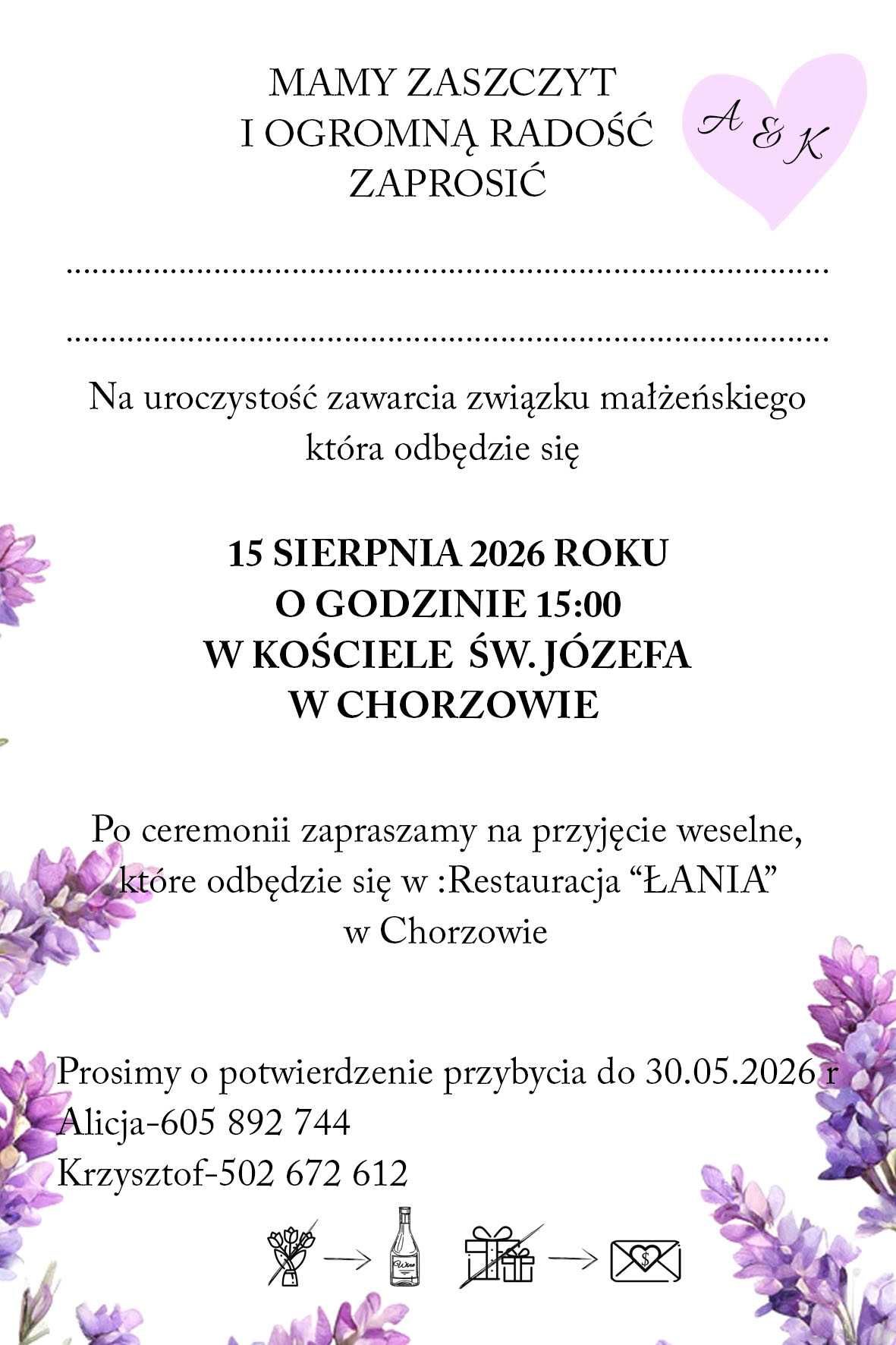 Zaproszenie ślubne z motywem lawendy personalizacja koperta