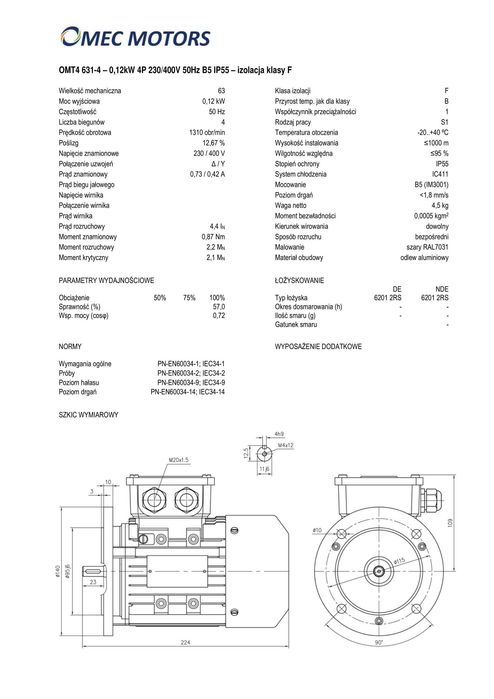 silnik elektryczny 0,18kW 1400obr. 3fazowy 63B5 OMT