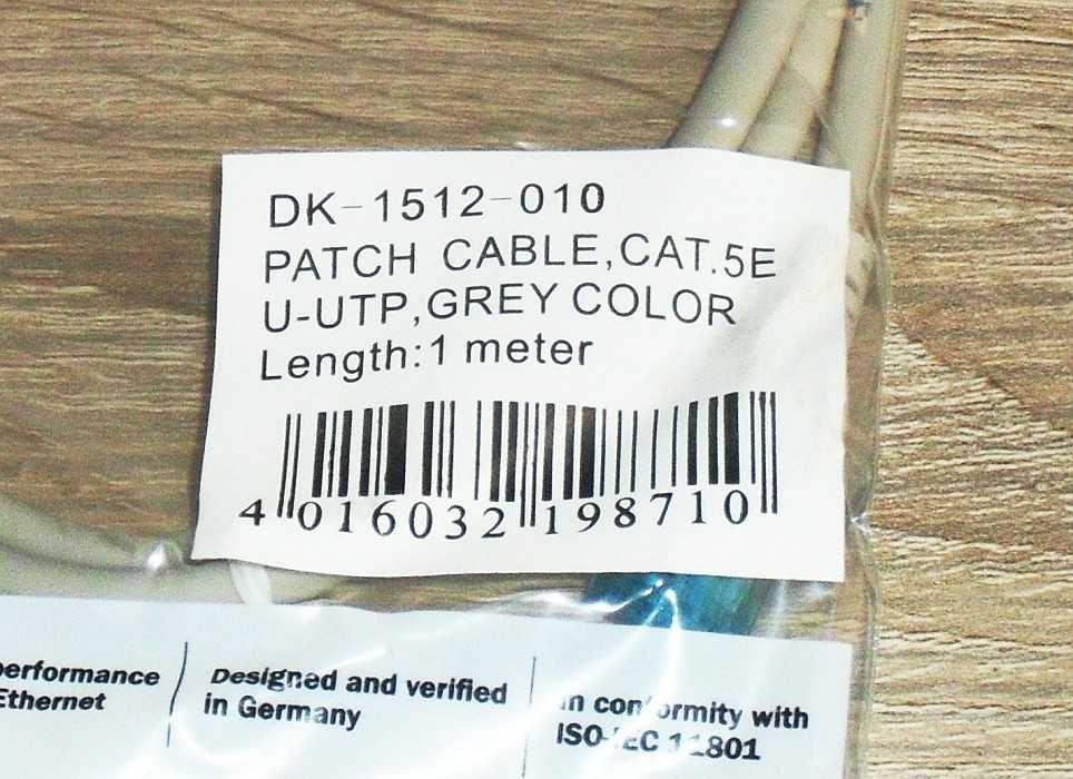 Kabel sieciowy Patchcord RJ45 LAN ETHERNET CAT.5E U-UTP o długości 1 m