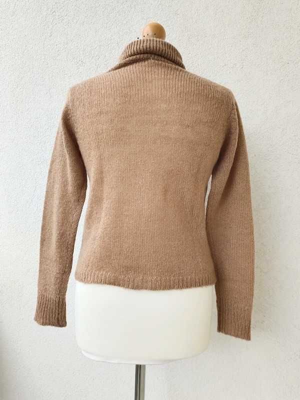 Sweter wełna wełniany vintage golf warkocze vintage retro beżowy S 36
