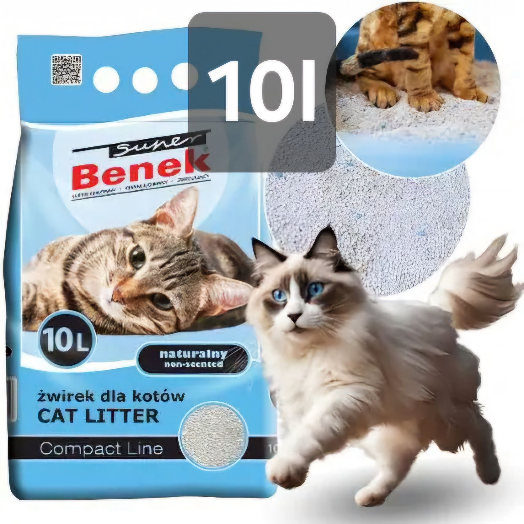Benek 10l + Gratis, Naturalny Żwirek Kot Compact Kuweta Kitten Piasek