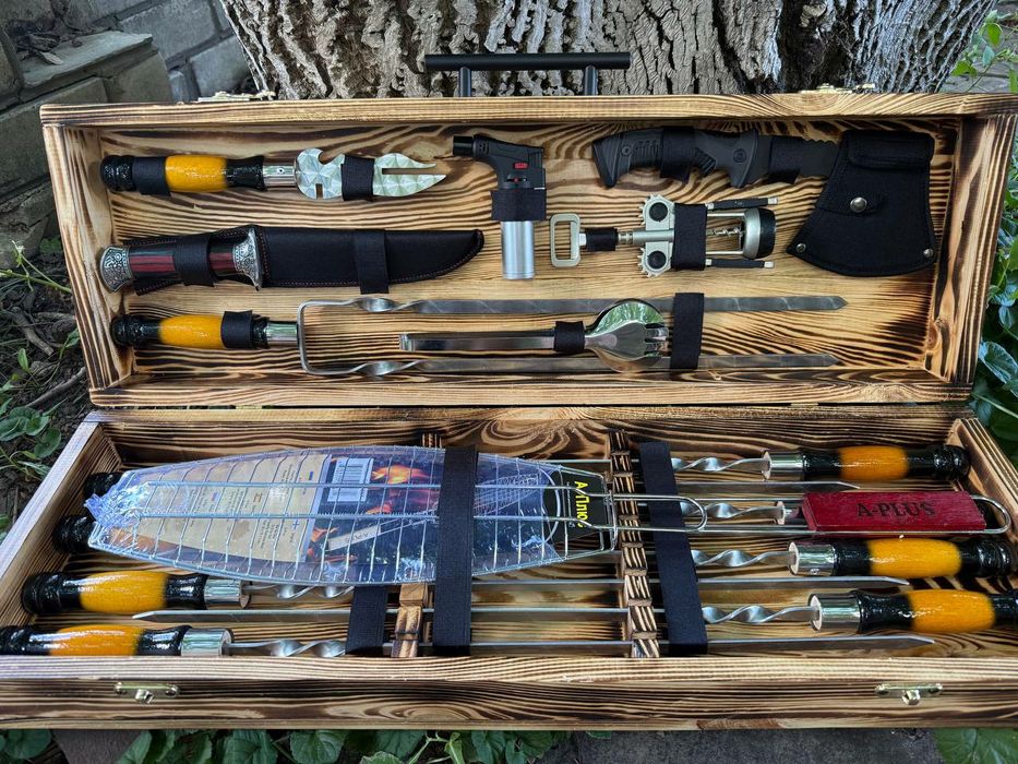 Подарочные наборы шампуров Краматорск в деревянном кейсе