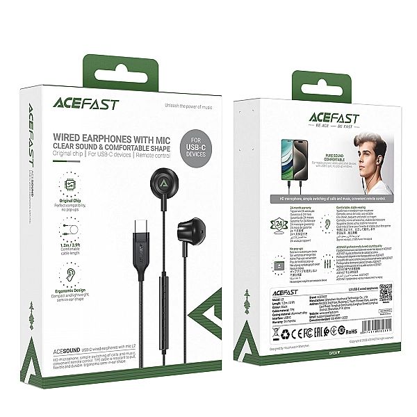 Słuchawki douszne Acefast L2 ze złączem USB-C, mikrofonem i pilotem 1,