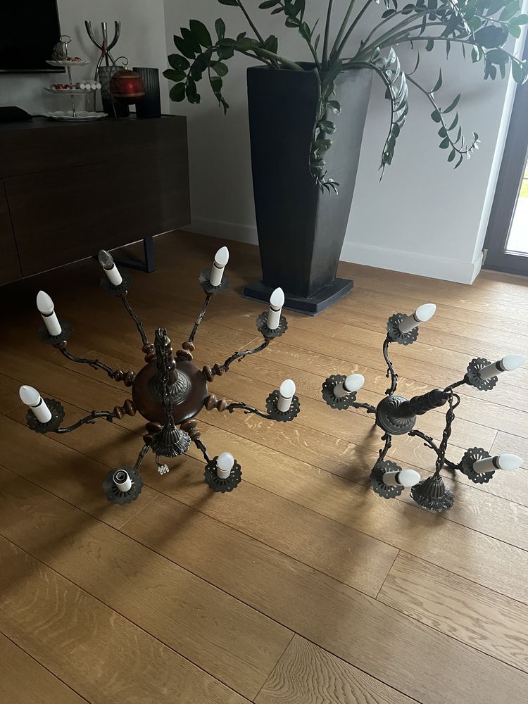 Piękny stylizowany komplet 2 lamp oraz kinkiet z elementami mosiądzu