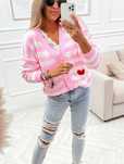 Sweter kardigan w paski z serduszkiem pink uniwersalny hit