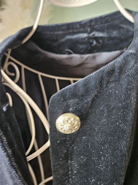 Unikatowy Czarny Żakiet damski Aksamitny/Welurowy Vintage Złote Guziki