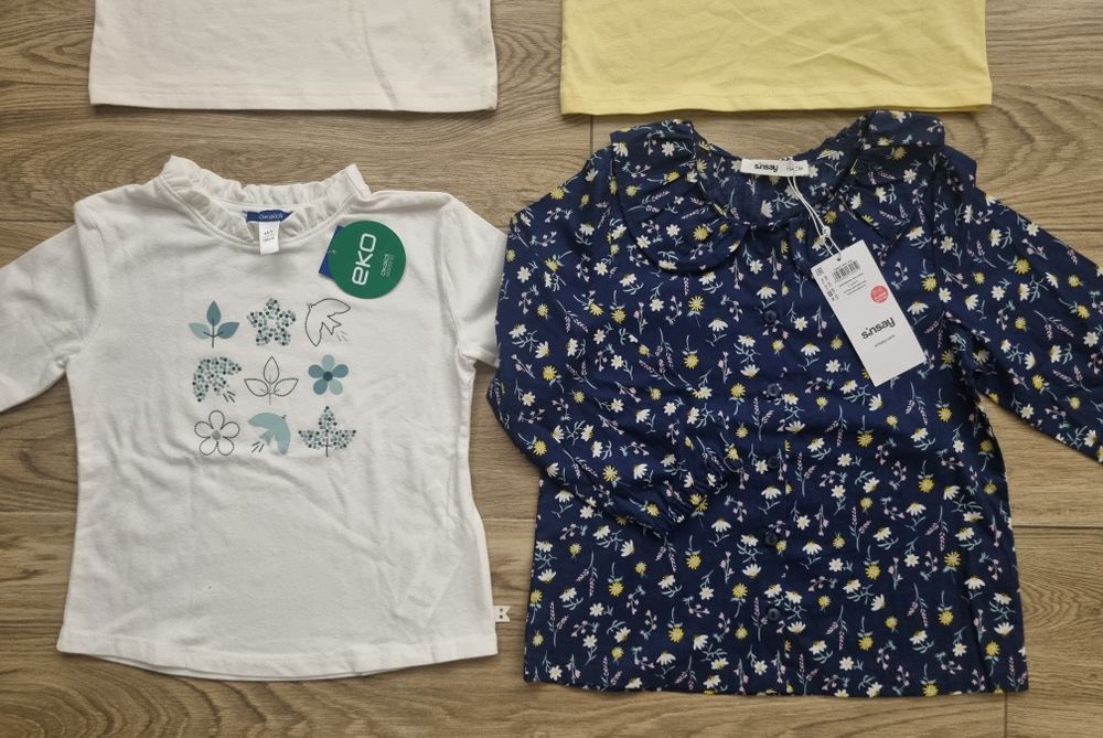 3 x Bluzka + 1 x Koszula dziewczynka rozm. 98/104 / H&M / Okaidi / Sin
