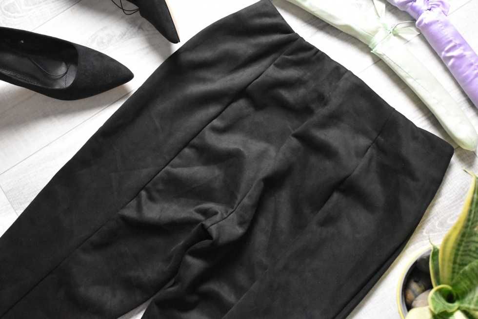 *Reserved* spodnie rurki welurowe czarne na gumce wysoki stan nowe_L