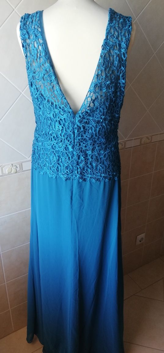 Vestido comprido cerimónia em azul petróleo