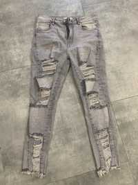 Spodnie jeansowe szare dziury przetarcia M