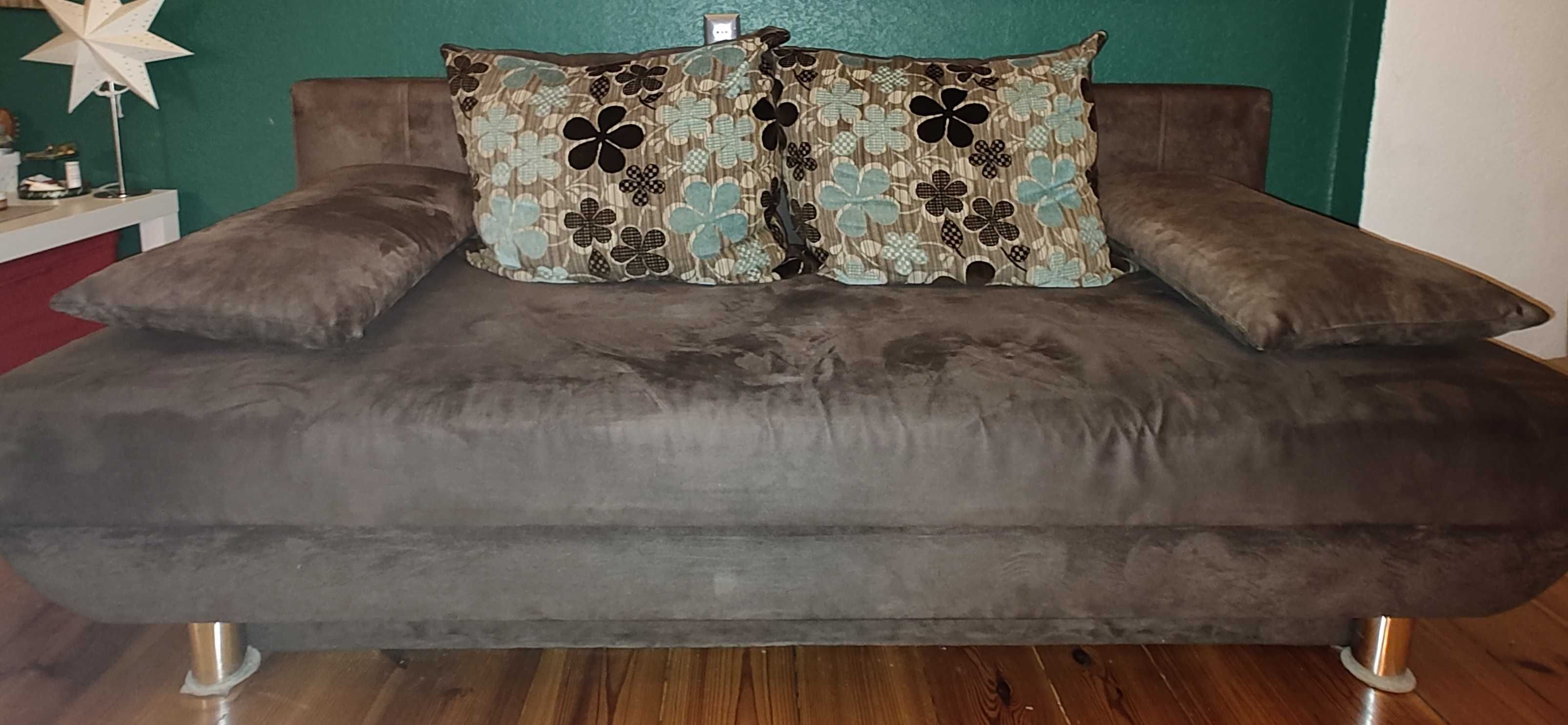 Wersalka brązowa rozkładana kanapa sofa welur zamsz 80x200 160x200