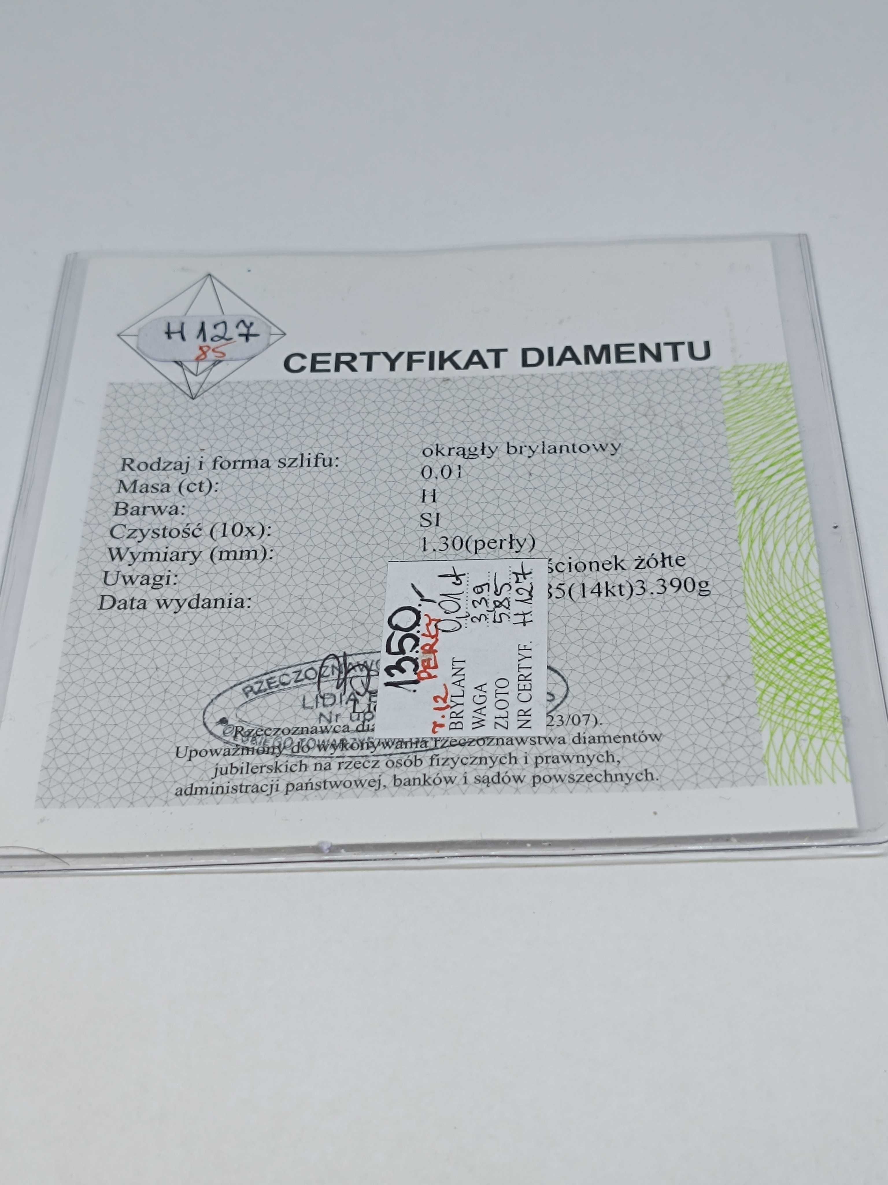 Złoty pierścionek z brylantem i perełkami roz.12, złoto próby 585
