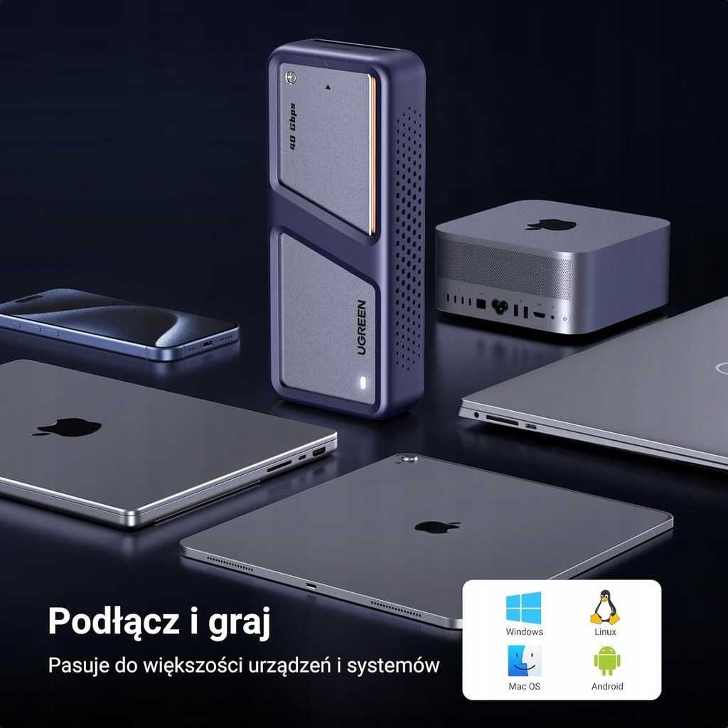 UGREEN 15976 Obudowa 40 Gbps M2 SSD, USB M2 SSD,  chłodzenie POWYSTAWO