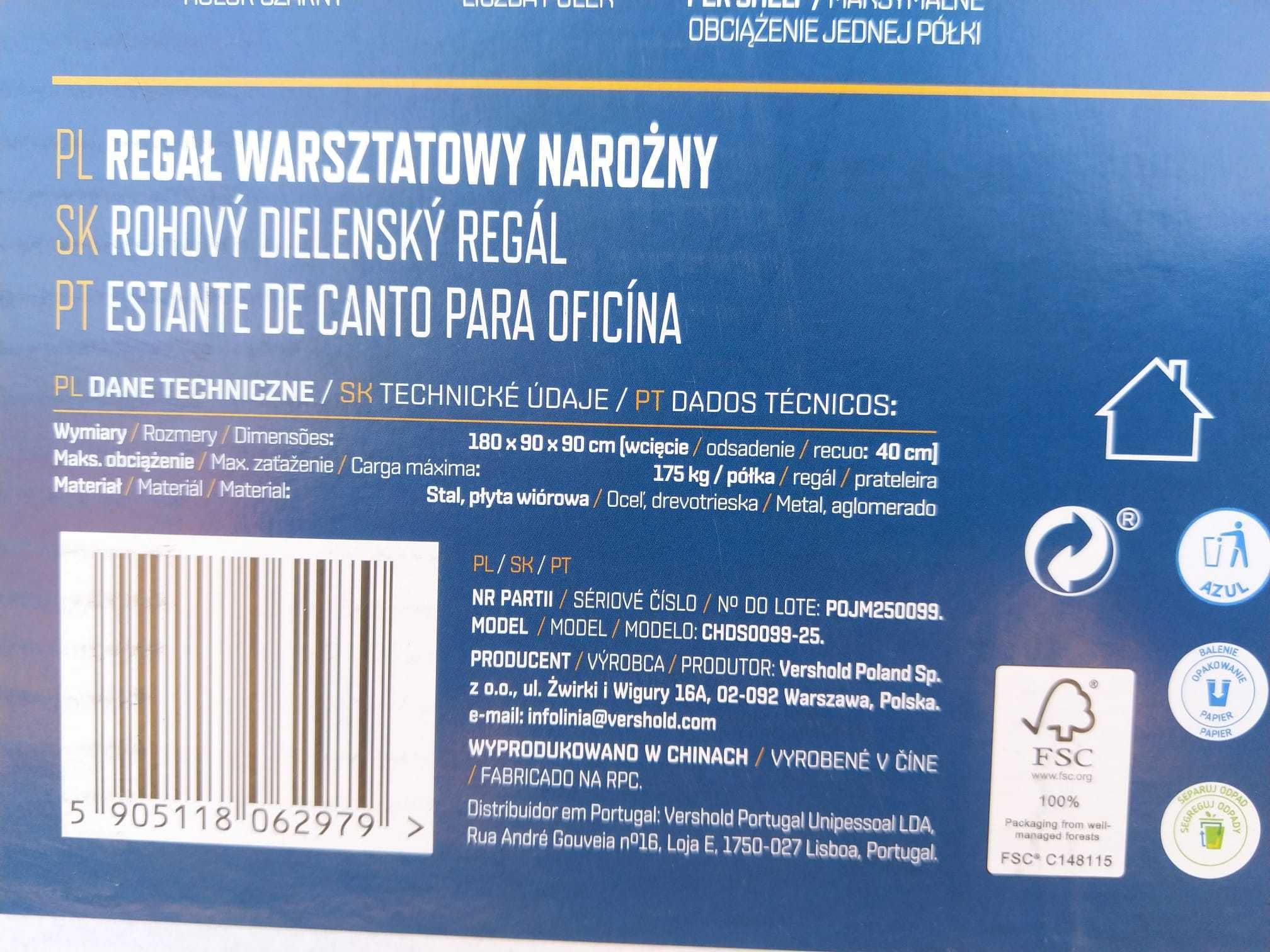 NAJTANIEJ Regał Warsztatowy Narożny x5 Półek Max 875kg