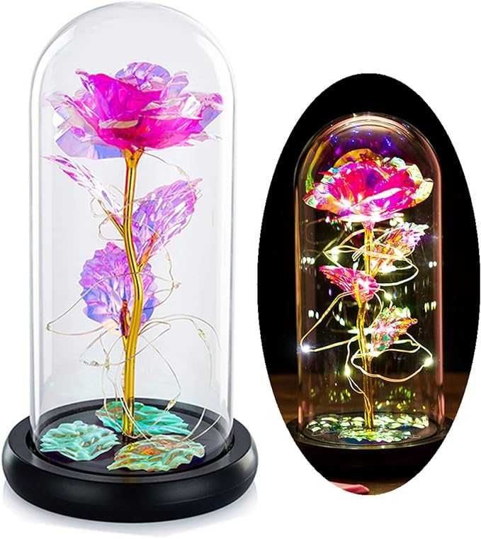 róża w szklanej kopule z diodami LED wieczne kryształowe kwiaty