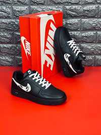 Мужские Кроссовки Nike Air Force Черные Кожаные Кросовки Найк