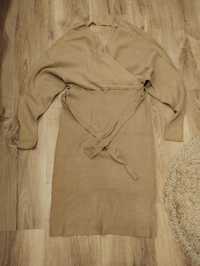 Ciemnobeżowa sweterkowa sukienka kopertowa Jean Louis Francois r.uni